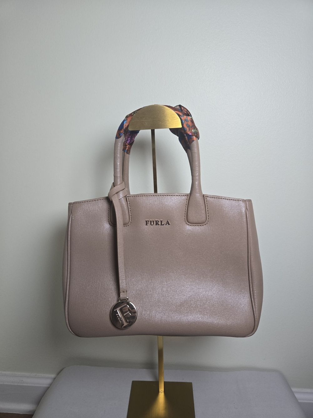 Furla Pink Beige Leather Top-Handle Tote Satchel Or Crossbody